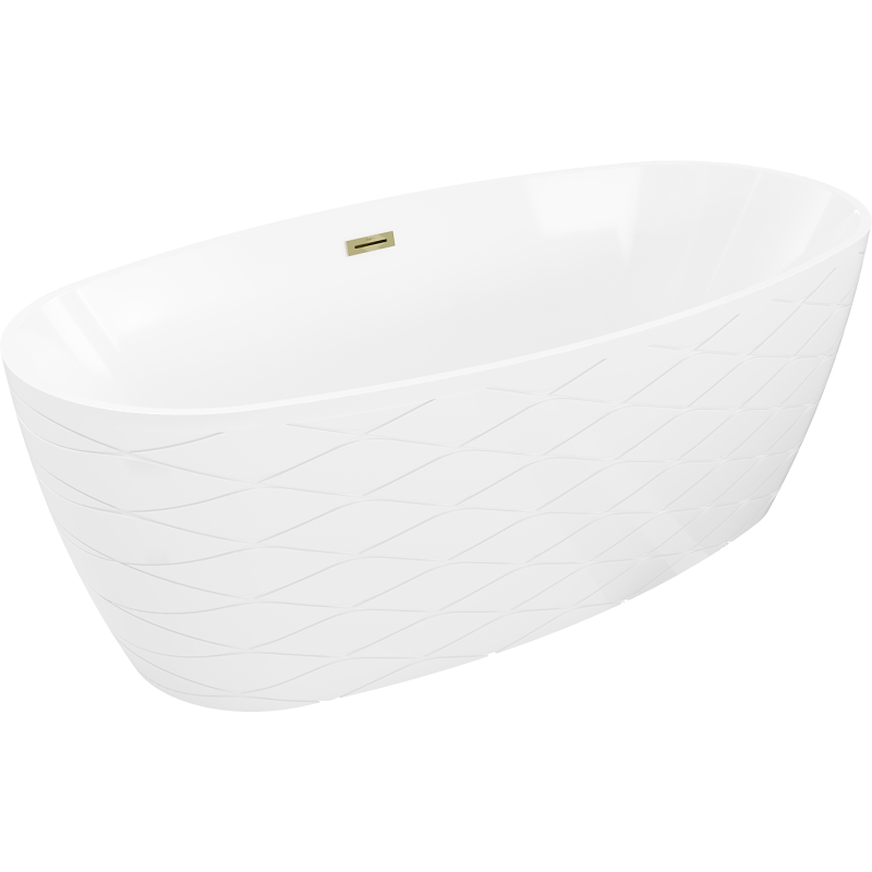 Mexen Olea wanna wolnostojąca wzór 170 x 80 cm, biała, przelew złoty - 52821708000-50