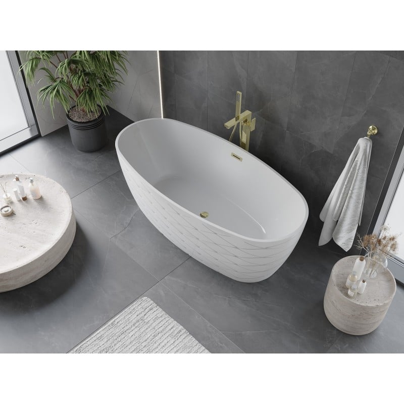 Mexen Olea wanna wolnostojąca wzór 170 x 80 cm, biała, przelew złoty - 52821708000-50