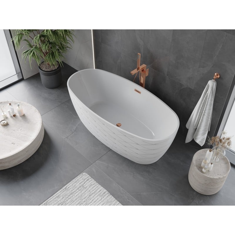 Mexen Olea wanna wolnostojąca wzór 170 x 80 cm, biała, przelew różowe złoto - 52821708000-60
