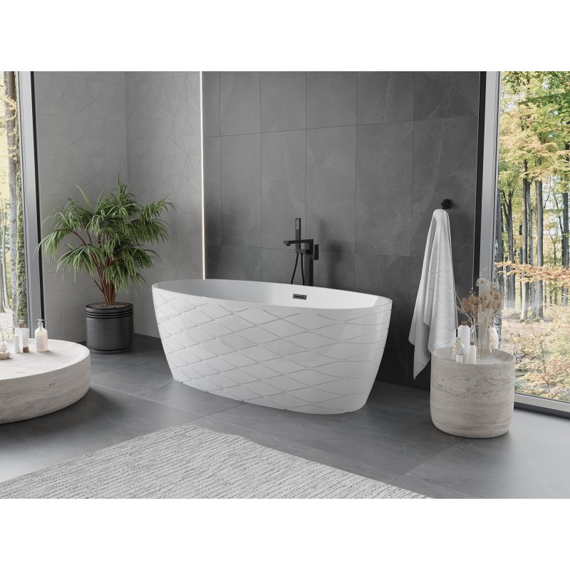 Mexen Olea wanna wolnostojąca wzór 170 x 80 cm, biała, przelew czarny - 52821708000-70