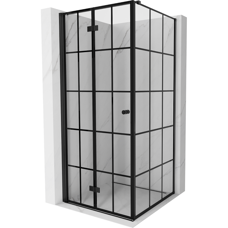Mexen Mist-F kabina prysznicowa składana lewa 85 x 85 cm, czarna kratka, czarna - 8A6T-085-085-70-77-L