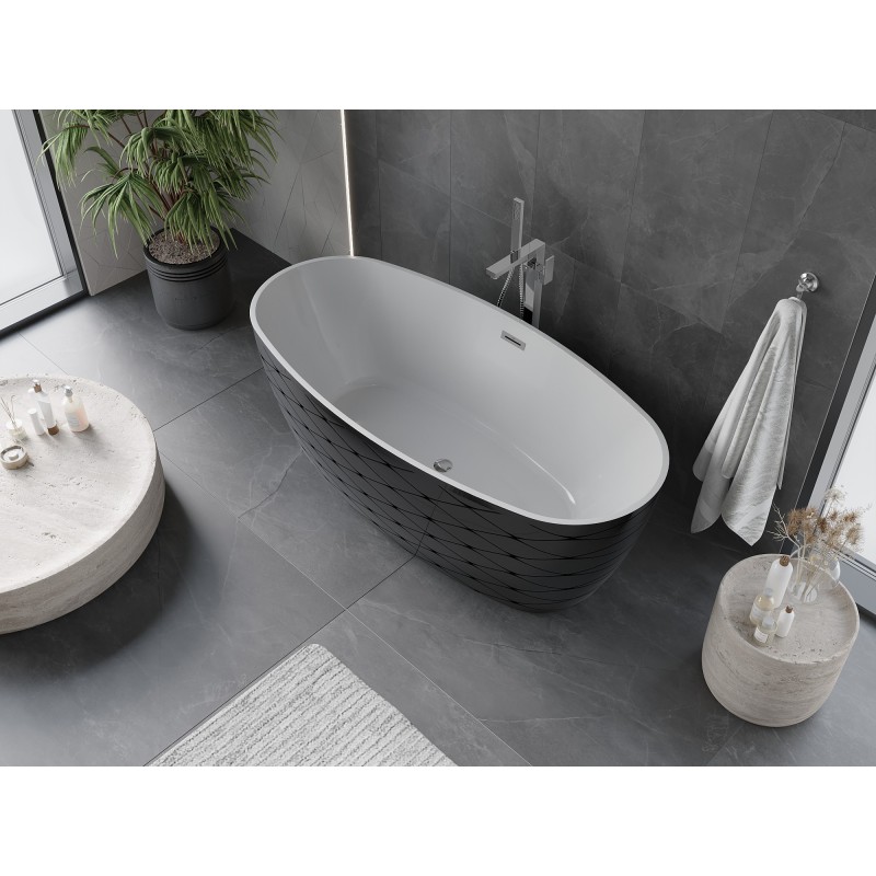 Mexen Olea wanna wolnostojąca wzór 170 x 80 cm, biała/czarna, przelew chrom - 52821708075-01