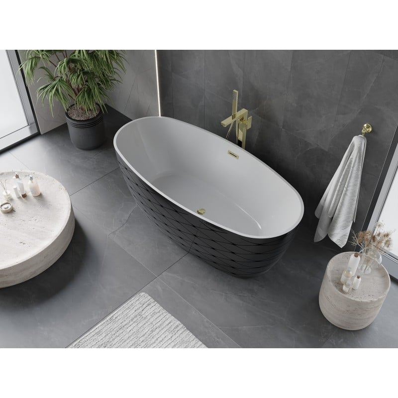 Mexen Olea wanna wolnostojąca wzór 170 x 80 cm, biała/czarna, przelew złoty - 52821708075-50