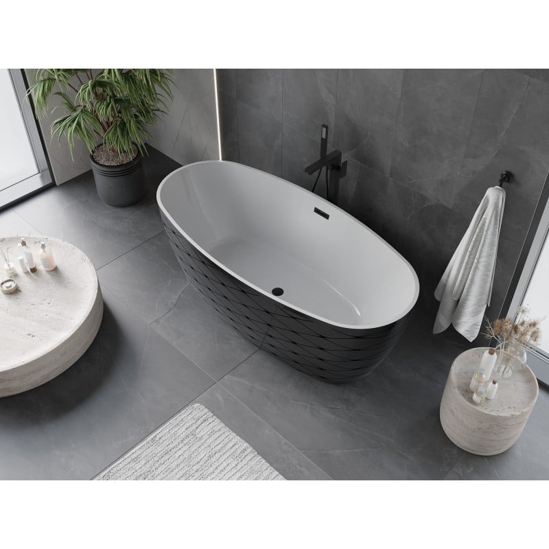 Mexen Olea wanna wolnostojąca wzór 170 x 80 cm, biała/czarna, przelew czarny - 52821708075-70