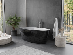 Mexen Olea wanna wolnostojąca wzór 170 x 80 cm, biała/czarna, przelew gun metal - 52821708075-95
