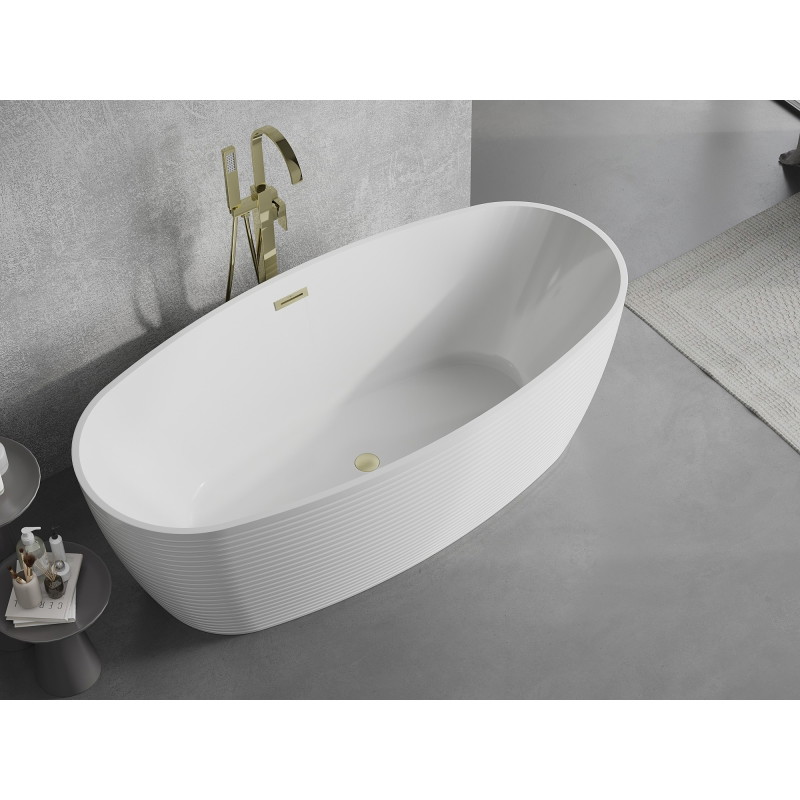 Mexen Lira wanna wolnostojąca wzór 170 x 80 cm, biała, przelew złoty szczotkowany - 52831708000-55