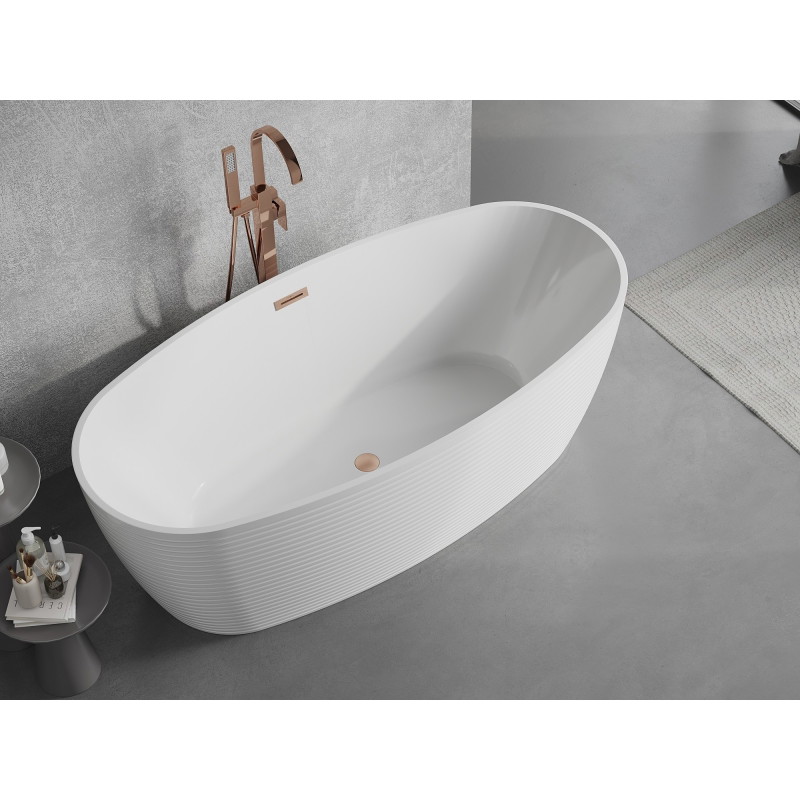 Mexen Lira wanna wolnostojąca wzór 170 x 80 cm, biała, przelew miedź szczotkowana - 52831708000-65