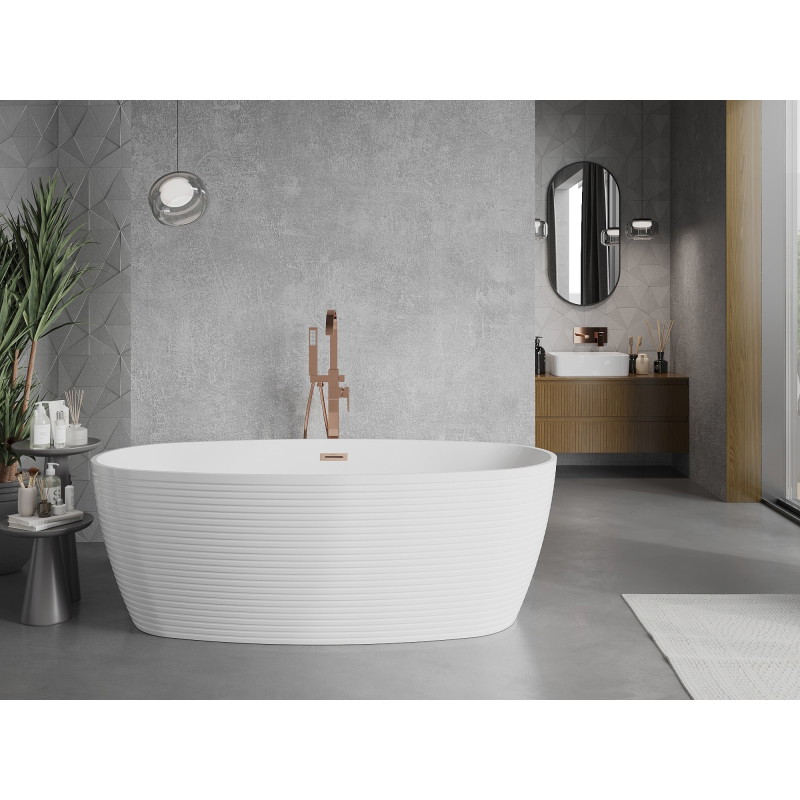Mexen Lira wanna wolnostojąca wzór 170 x 80 cm, biała, przelew miedź szczotkowana - 52831708000-65