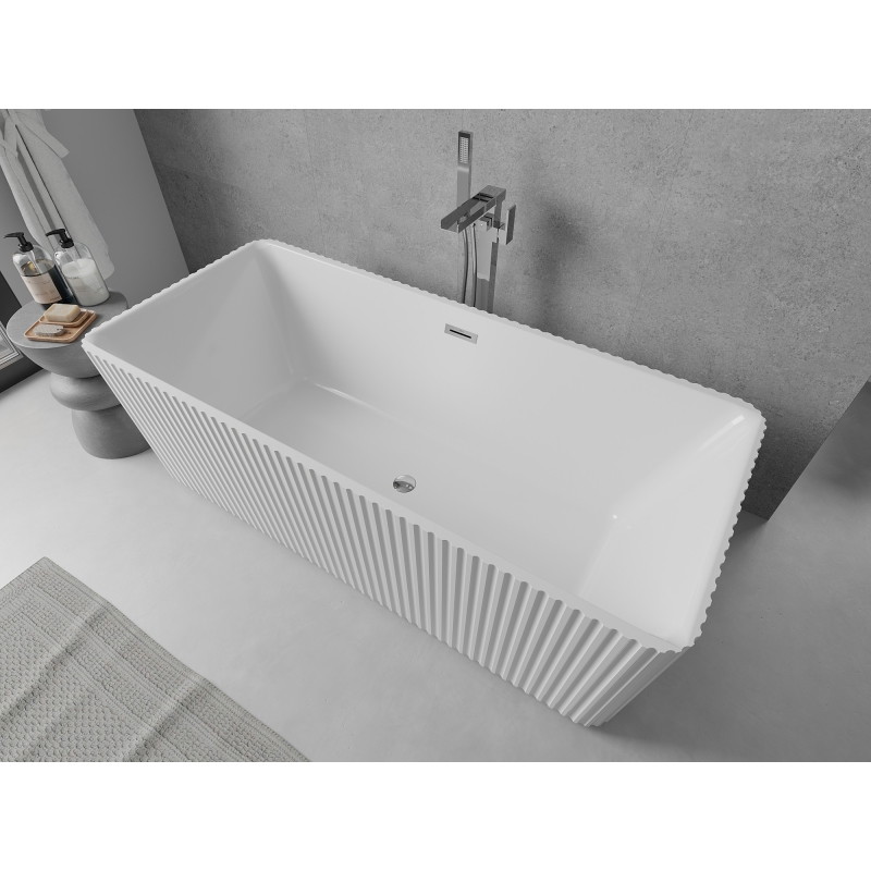 Mexen Nila wanna wolnostojąca ryflowana 170 x 75 cm, biała, przelew chrom - 52841708000-01