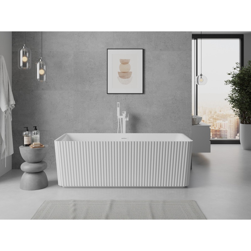 Mexen Nila wanna wolnostojąca ryflowana 170 x 75 cm, biała, przelew biały - 52841708000-20
