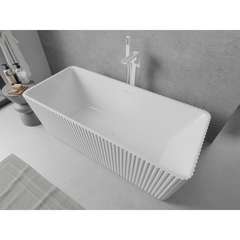 Mexen Nila wanna wolnostojąca ryflowana 170 x 75 cm, biała, przelew biały - 52841708000-20