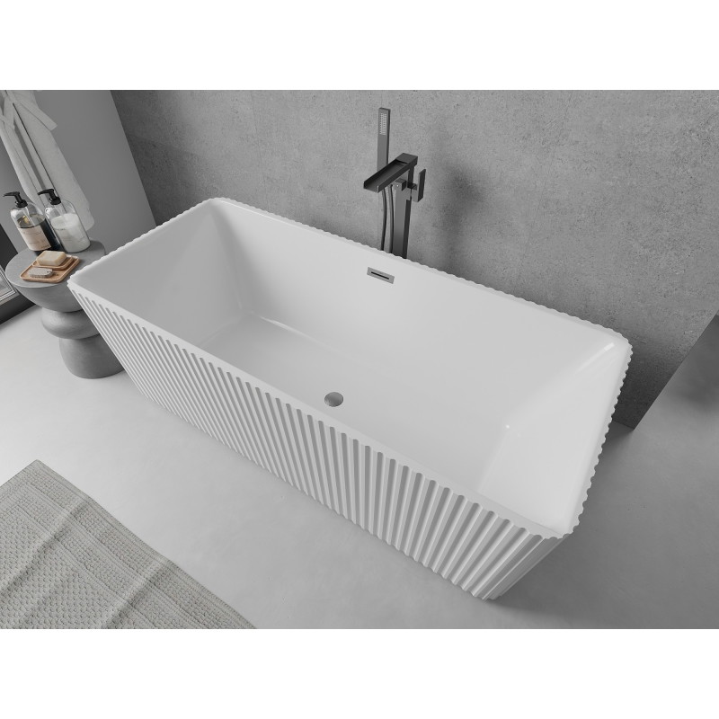 Mexen Nila wanna wolnostojąca ryflowana 170 x 75 cm, biała, przelew gun gray szczotkowany - 52841708000-66