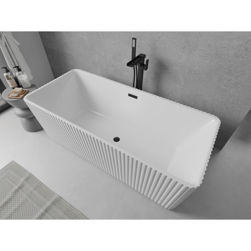 Mexen Nila wanna wolnostojąca ryflowana 170 x 75 cm, biała, przelew czarny - 52841708000-70