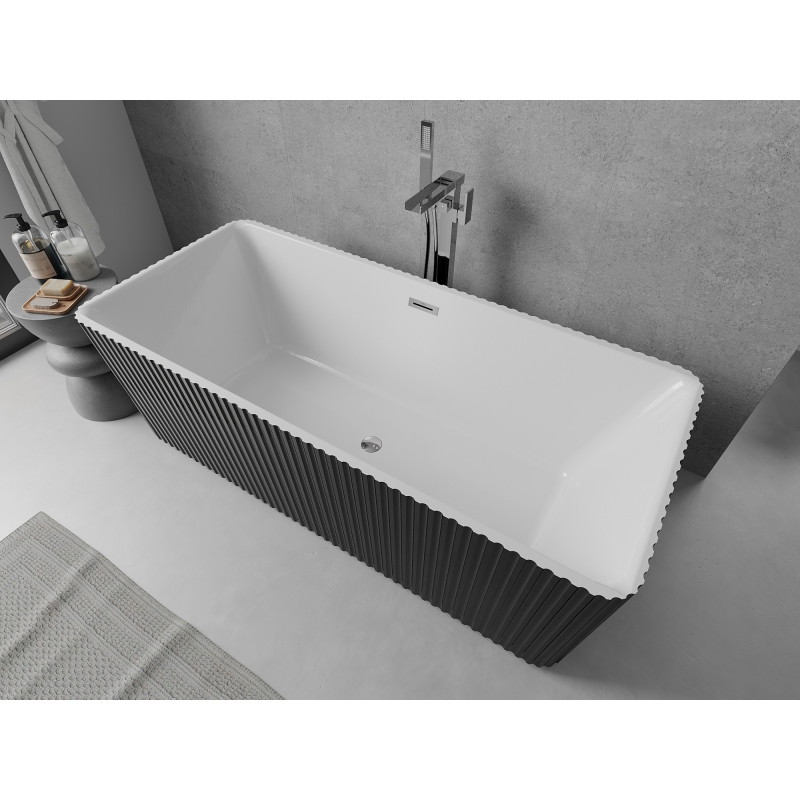 Mexen Nila wanna wolnostojąca ryflowana 170 x 75 cm, biała/czarna, przelew chrom - 52841708075-01