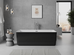 Mexen Nila wanna wolnostojąca ryflowana 170 x 75 cm, biała/czarna, przelew gun metal - 52841708075-95