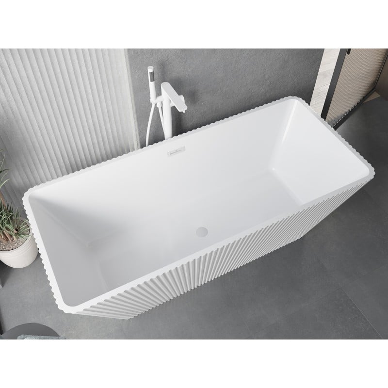 Mexen Tava wanna wolnostojąca ryflowana 170 x 75 cm, biała, przelew biały - 52851707500-20