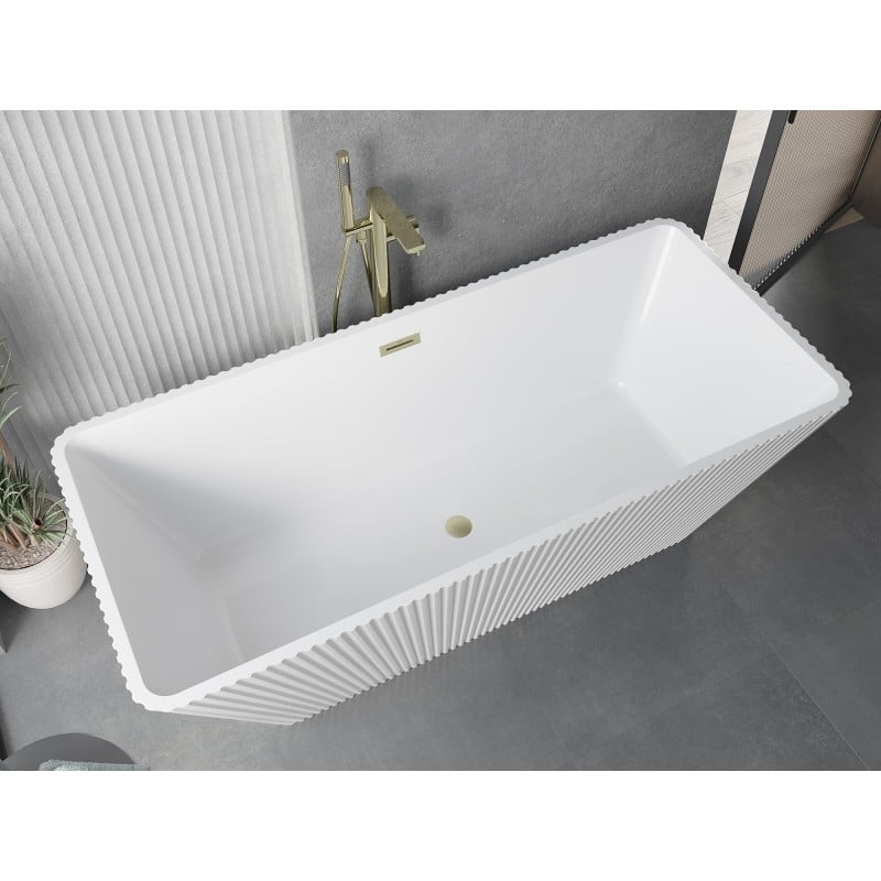 Mexen Tava wanna wolnostojąca ryflowana 170 x 75 cm, biała, przelew złoty szczotkowany - 52851707500-55
