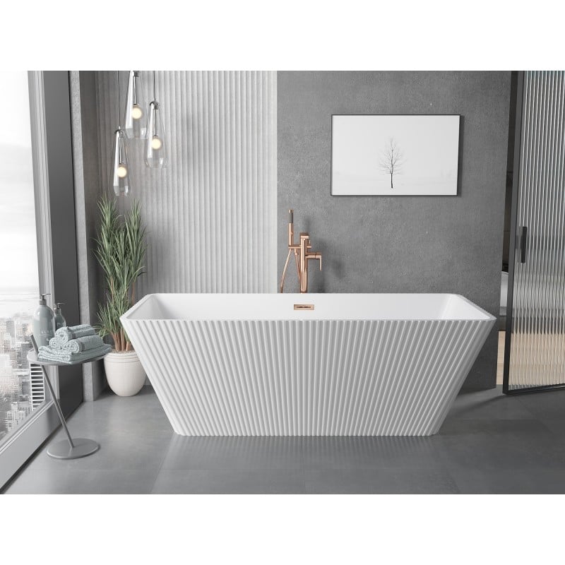 Mexen Tava wanna wolnostojąca ryflowana 170 x 75 cm, biała, przelew różowe złoto - 52851707500-60