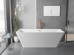 Mexen Tava wanna wolnostojąca ryflowana 170 x 75 cm, biała, przelew różowe złoto - 52851707500-60