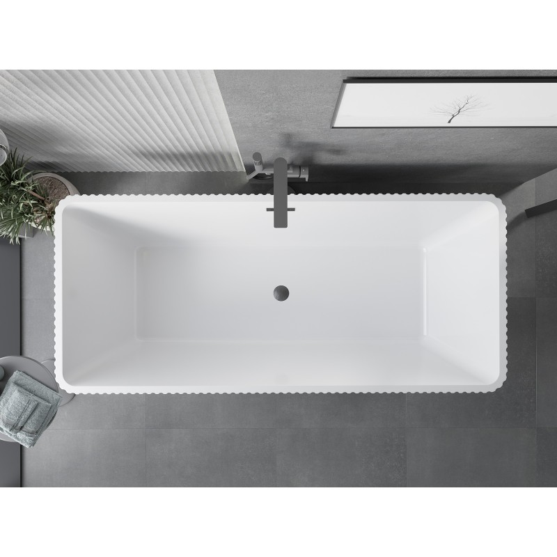 Mexen Tava wanna wolnostojąca ryflowana 170 x 75 cm, biała, przelew gun gray szczotkowany - 52851707500-66