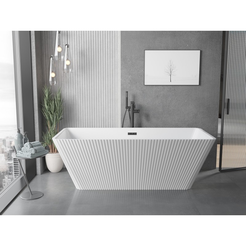 Mexen Tava wanna wolnostojąca ryflowana 170 x 75 cm, biała, przelew czarny - 52851707500-70