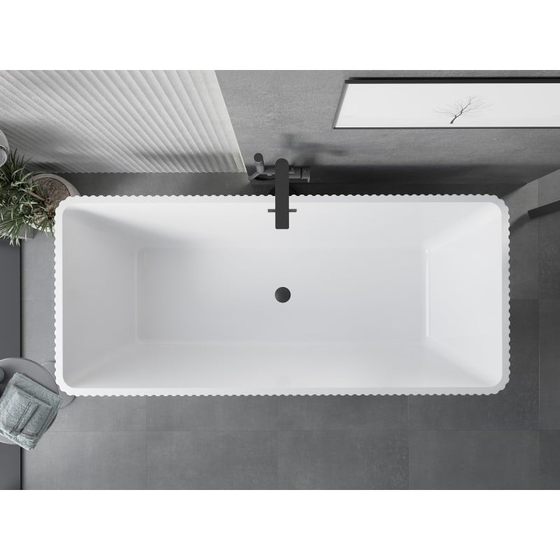 Mexen Tava wanna wolnostojąca ryflowana 170 x 75 cm, biała, przelew czarny - 52851707500-70
