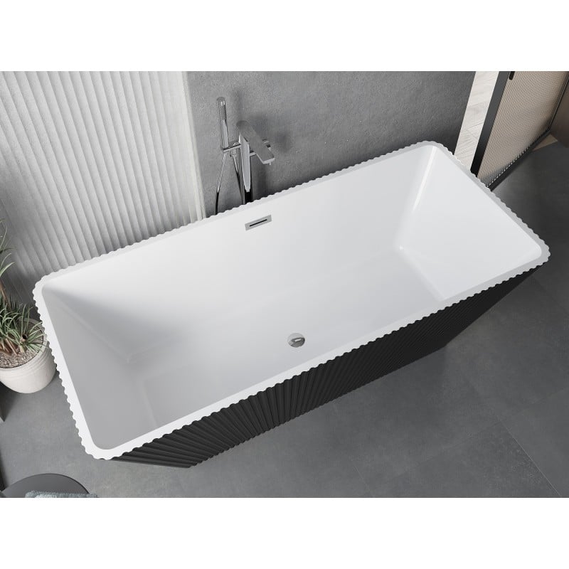 Mexen Tava wanna wolnostojąca ryflowana 170 x 75 cm, biała/czarna, przelew chrom - 52851707575-01
