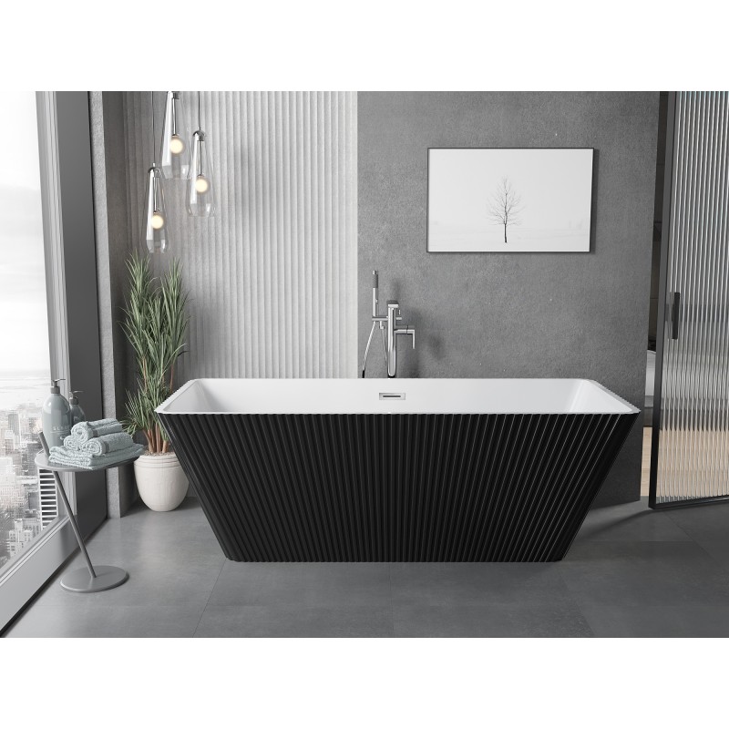 Mexen Tava wanna wolnostojąca ryflowana 170 x 75 cm, biała/czarna, przelew chrom - 52851707575-01