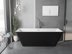 Mexen Tava wanna wolnostojąca ryflowana 170 x 75 cm, biała/czarna, przelew chrom - 52851707575-01