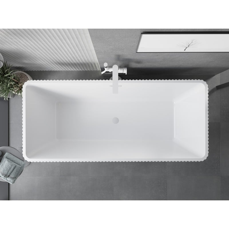 Mexen Tava wanna wolnostojąca ryflowana 170 x 75 cm, biała/czarna, przelew biały - 52851707575-20