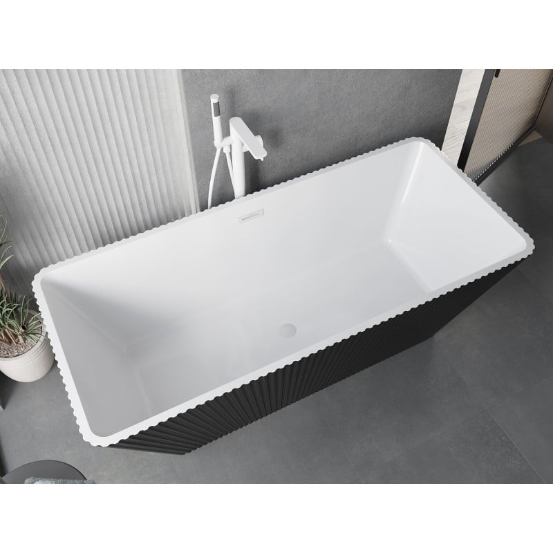 Mexen Tava wanna wolnostojąca ryflowana 170 x 75 cm, biała/czarna, przelew biały - 52851707575-20