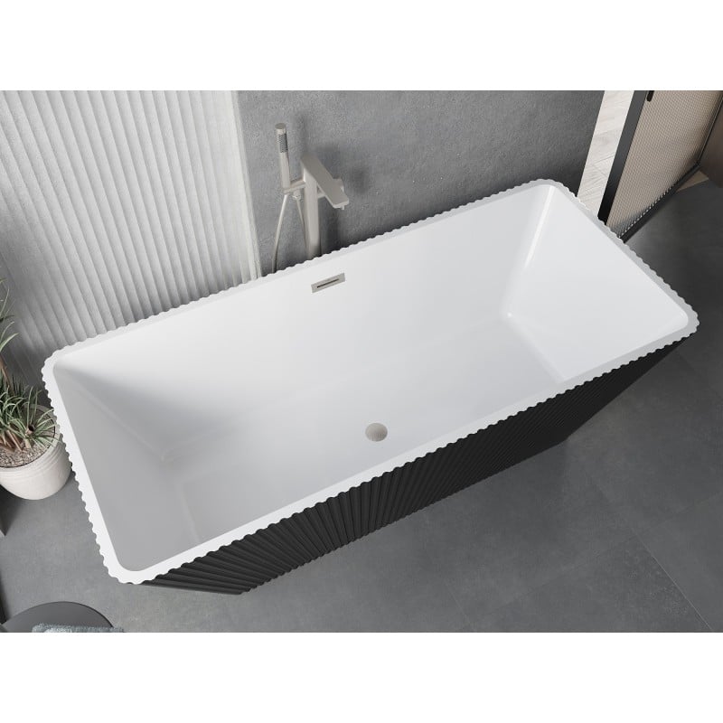 Mexen Tava wanna wolnostojąca ryflowana 170 x 75 cm, biała/czarna, przelew nikiel szczotkowany - 52851707575-97