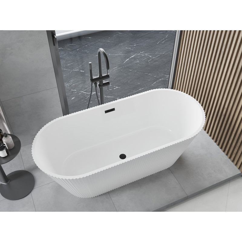 Mexen Yara wanna wolnostojąca ryflowana 170 x 75 cm, biała, przelew czarny - 52861707500-70