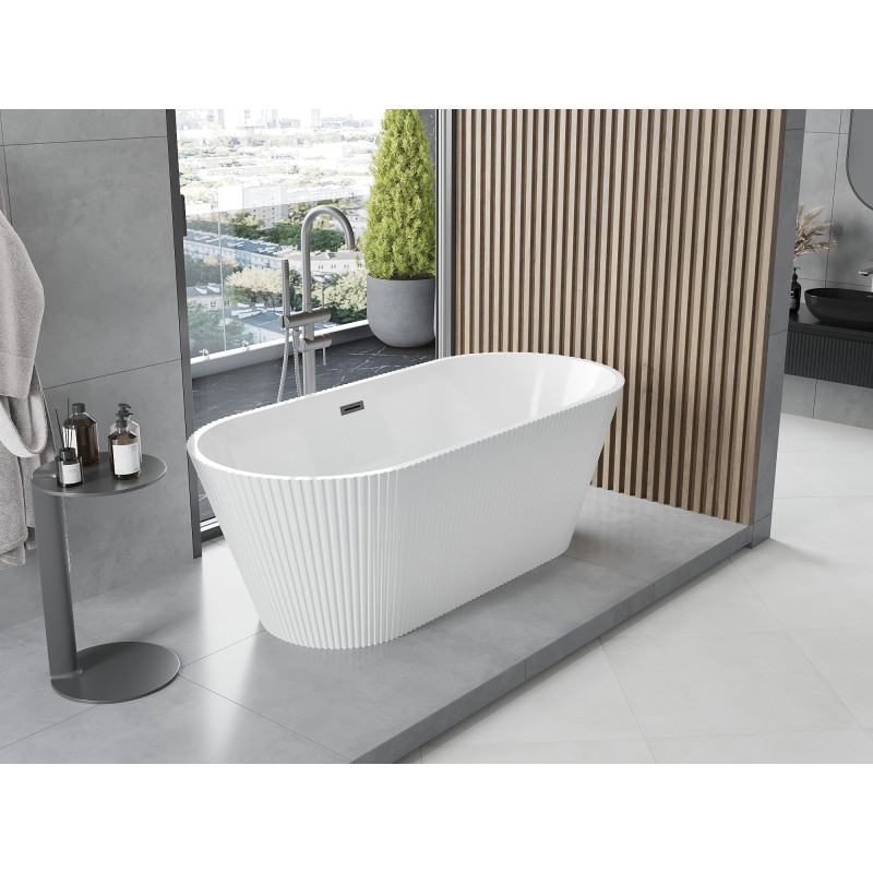 Mexen Yara wanna wolnostojąca ryflowana 170 x 75 cm, biała, przelew gun metal - 52861707500-95