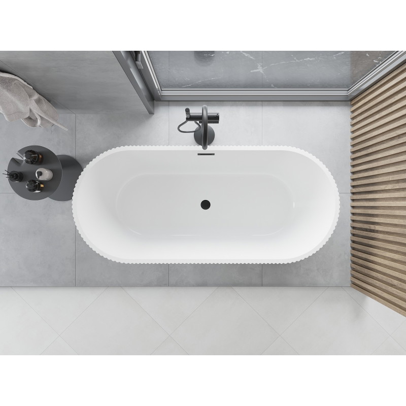 Mexen Yara wanna wolnostojąca ryflowana 170 x 75 cm, biała/czarna, przelew czarny - 52861707575-70