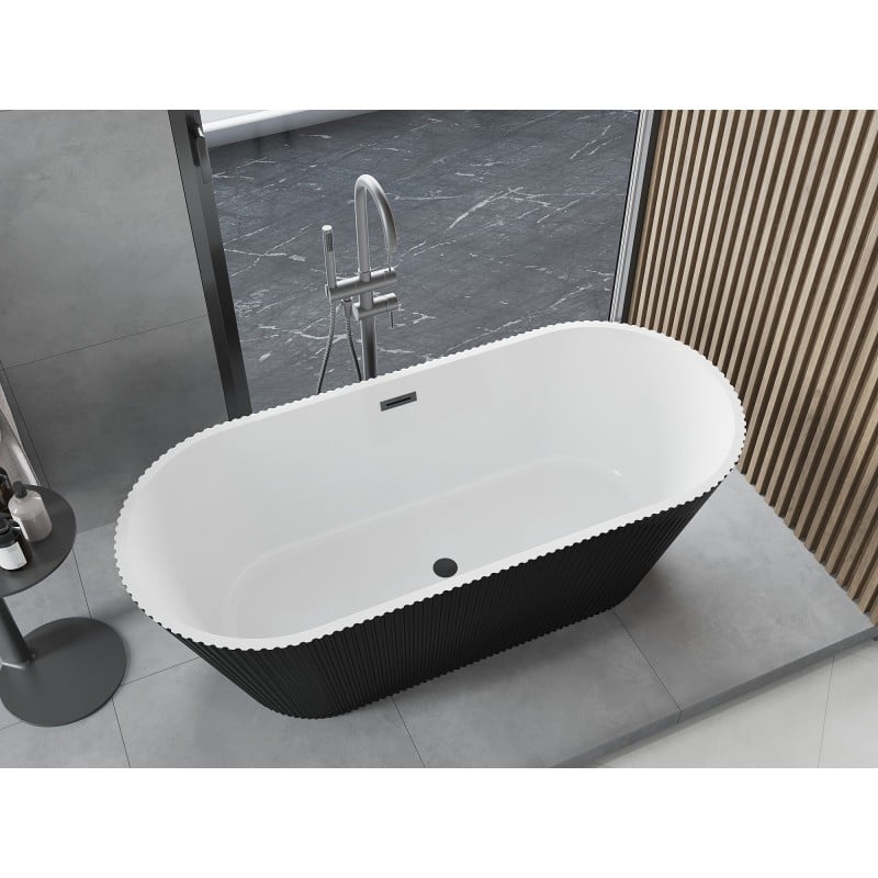 Mexen Yara wanna wolnostojąca ryflowana 170 x 75 cm, biała/czarna, przelew gun metal - 52861707575-95
