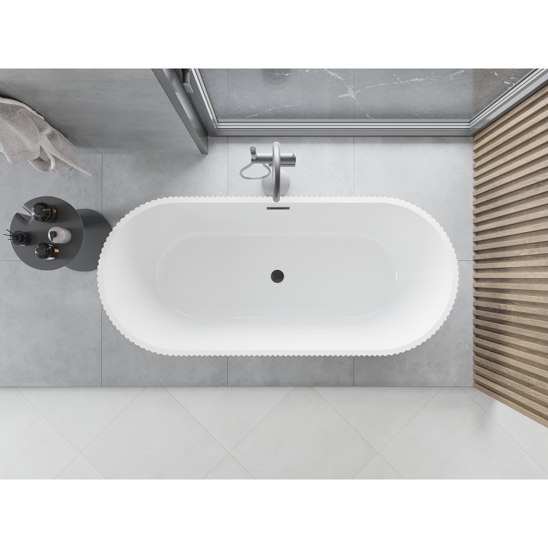 Mexen Yara wanna wolnostojąca ryflowana 170 x 75 cm, biała/czarna, przelew gun metal - 52861707575-95