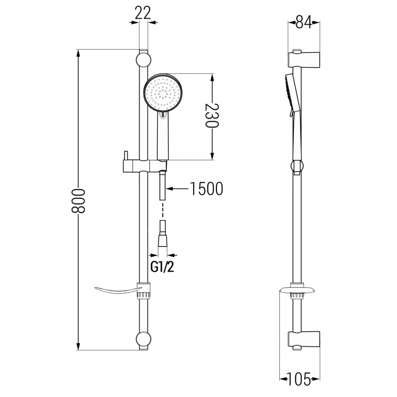 Mexen DF75 zestaw prysznicowy suwany, chrom - 785754582-02