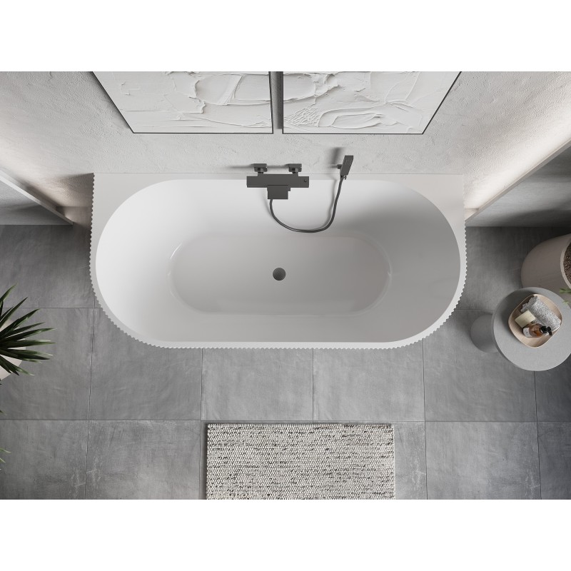 Mexen Oris wanna wolnostojąca przyścienna ryflowana 150 x 75 cm, biała/szara, przelew gun metal - 52871507562-95