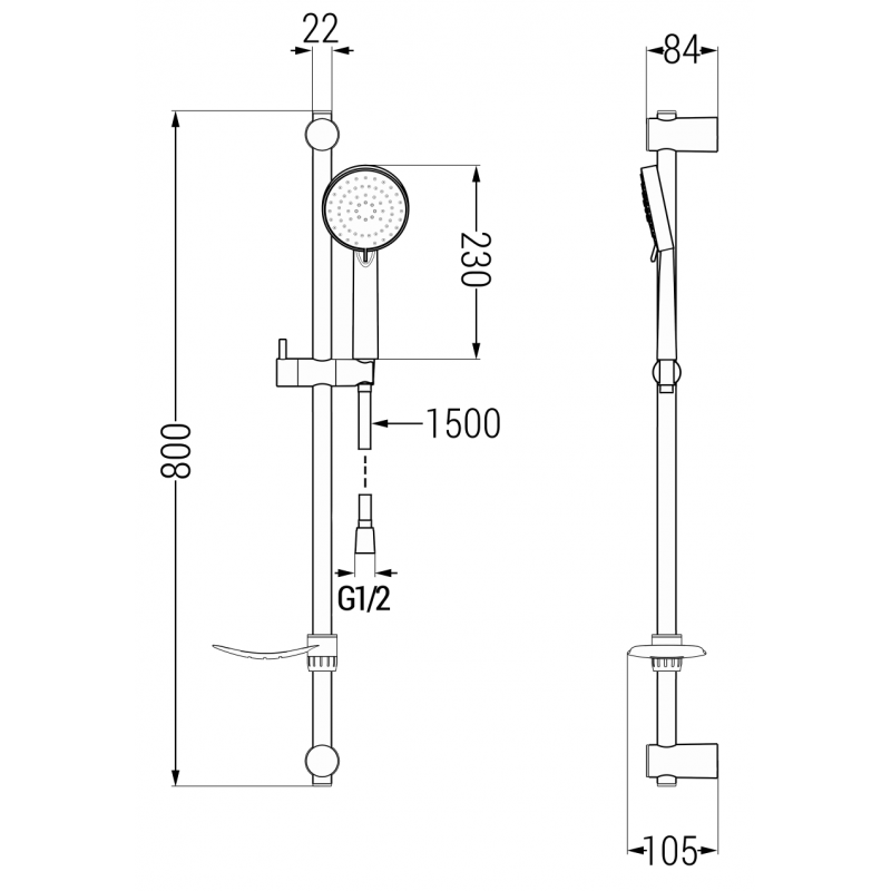 Mexen DF75 zestaw prysznicowy suwany, czarny - 785754582-70