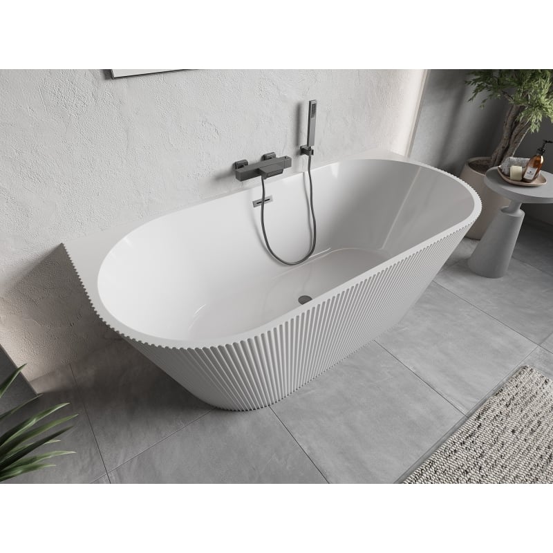 Mexen Oris wanna wolnostojąca przyścienna ryflowana 170 x 80 cm, biała, przelew gun metal - 52871708000-95