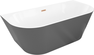 Mexen Oris wanna wolnostojąca przyścienna ryflowana 170 x 80 cm, biała/szara, przelew miedź szczotkowana - 52871708062-65