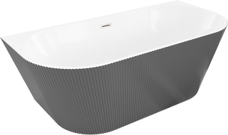 Mexen Oris wanna wolnostojąca przyścienna ryflowana 170 x 80 cm, biała/szara, przelew nikiel szczotkowany - 52871708062-97