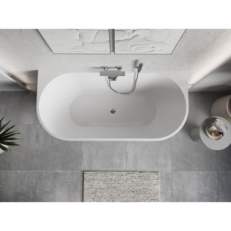 Mexen Oris wanna wolnostojąca przyścienna ryflowana 170 x 80 cm, biała/czarna, przelew chrom - 52871708075-01