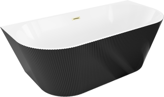 Mexen Oris wanna wolnostojąca przyścienna ryflowana 170 x 80 cm, biała/czarna, przelew złoty szczotkowany - 52871708075-55