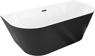 Mexen Oris wanna wolnostojąca przyścienna ryflowana 170 x 80 cm, biała/czarna, przelew czarny - 52871708075-70
