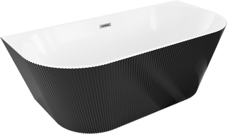 Mexen Oris wanna wolnostojąca przyścienna ryflowana 170 x 80 cm, biała/czarna, przelew gun metal - 52871708075-95