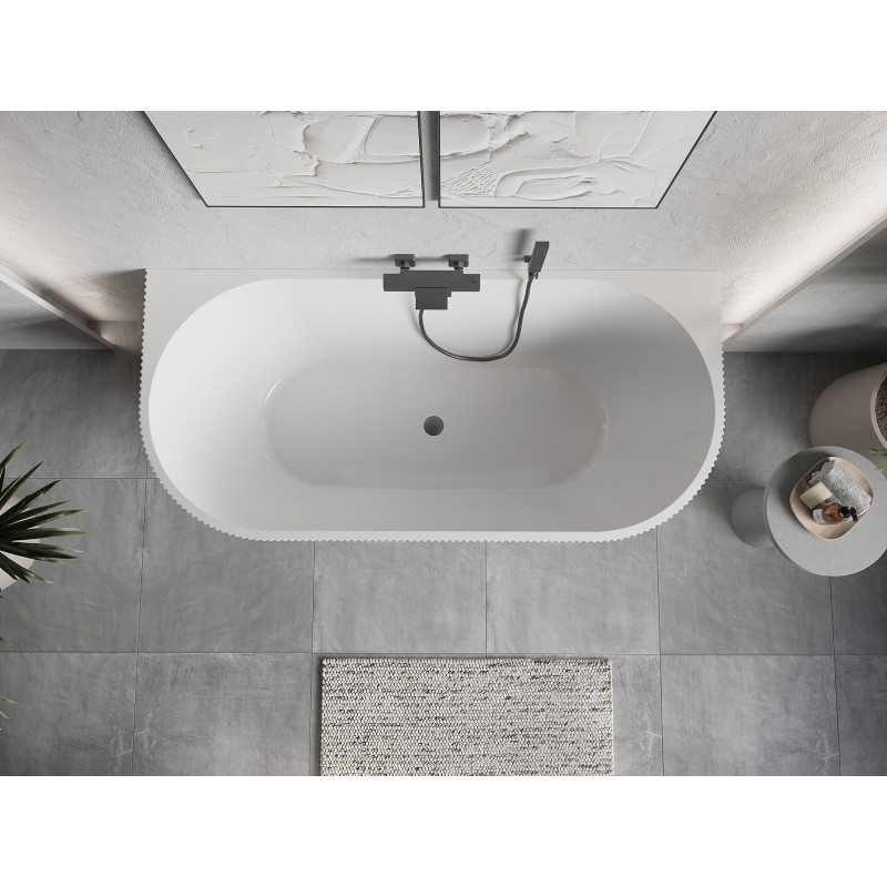 Mexen Oris wanna wolnostojąca przyścienna ryflowana 170 x 80 cm, biała/czarna, przelew gun metal - 52871708075-95