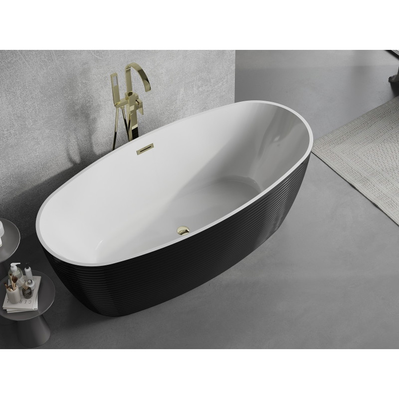 Mexen Lira wanna wolnostojąca wzór 170 x 80 cm, biała/czarna, przelew złoty - 52831708075-50