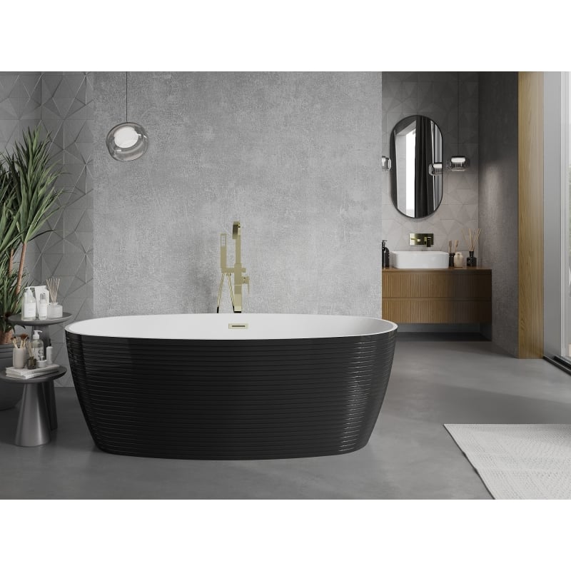 Mexen Lira wanna wolnostojąca wzór 170 x 80 cm, biała/czarna, przelew złoty - 52831708075-50